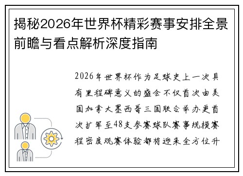 揭秘2026年世界杯精彩赛事安排全景前瞻与看点解析深度指南